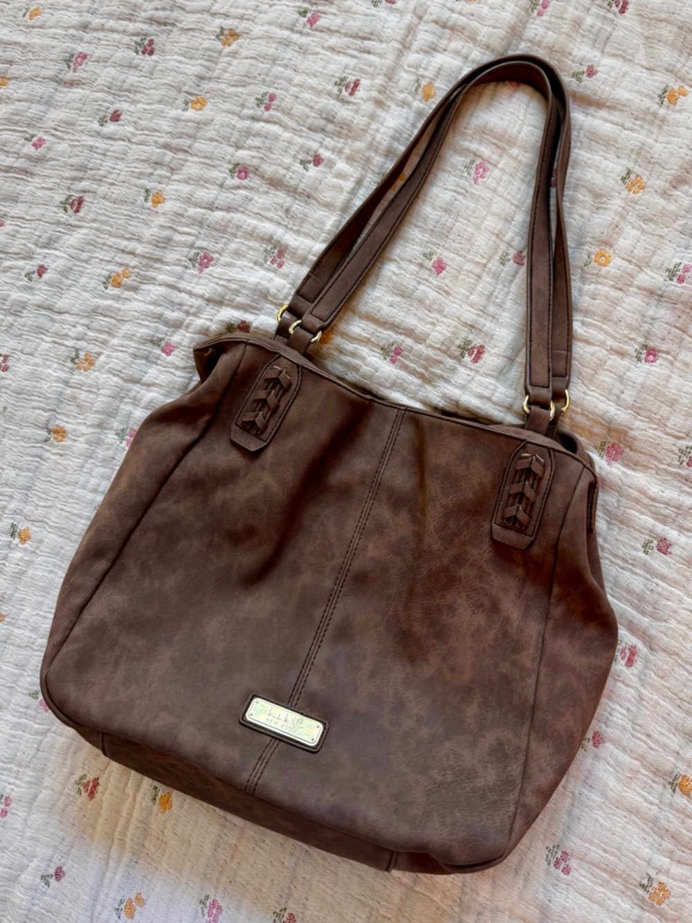 Nicole Miller Brown Faux-Leather Shoulder Tote
